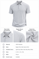 Kaos Olahraga Pria Lengan Raglan Kancing Kerah Polo Cepat Kering 100% Poliester untuk Golf Tenis Tim Klub