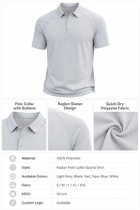 Custom Quick Dry Raglan Mouw Knoopsluiting Polokraag 100% Polyester Sportshirt voor Heren Golf Tennis Team Club Kleding - Product Image 6