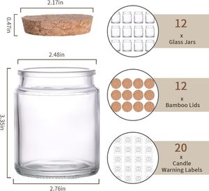 Bocaux à bougies en verre transparent de luxe de 6 oz avec bouchon en liège pour la décoration intérieure, petits récipients à parois droites - Product Image 4