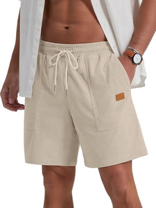 Pantalones cortos para correr transpirables de secado rápido con estampado informal de pana para hombre, cierre de cordón elástico de 4 vías, cintura elástica, deporte de verano - Product Image 3