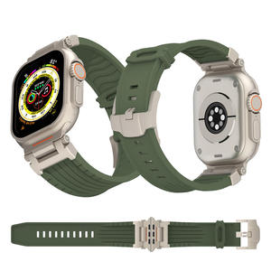 Factory Wholesale New <b>Silicone</b> <b>Waterproof</b> Watch Strap for Apple Watch ultra 49mm SE 44mm S1-9 Stainless Steel Buckle Watch Band - Product Image 1