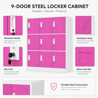 Armoire de rangement moderne en acier rose pour le personnel de bureau et scolaire avec neuf portes verrouillables et structure métallique durable