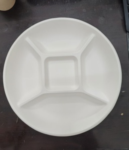 Assiettes blanches et brunes jetables biodégradables rondes à 5 compartiments Plat en papier jetable à base de canne à sucre et de <span class=keywords><strong>bambou</strong></span> - Product Image 2