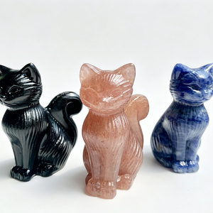 Vente en gros de figurines de chat en cristal naturel, statue de chat en pierre sculptée à la main, décoration de la maison, sculpture d'animaux en cristal, cadeau - Product Image 3