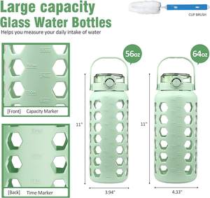 半加仑/<span class=keywords><strong>64</strong></span>盎司玻璃水瓶，带吸管和盖子时间标记提醒和硅胶套防漏和不含双酚a的瓶子 - Product Image 4