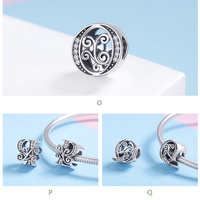 925 Sterling Argent Lettre Vintage A à Z 26 Lettre Charmes Ajouré CZ Alphabet Perles Fit Charm Bracelet BSC030