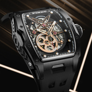 นาฬิกาข้อมือผู้ชาย PINDU รุ่น all-black tonneau case hollow-out ระบบออโตเมติก สายซิลิโคน เรืองแสง กันน้ำ - Product Image 2
