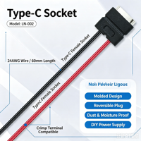 Conector USB-C LN-002 con Cable Pigtail de 24AWG de 60 mm, Conector Tipo-C Reversible para Terminales de Crimpado, Carga de Energía DIY
