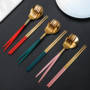 Portable Stainless Steel Cutlery Set Spoon Fork Chopsticks <b>Flatware</b> for Travel Camping Dinnerware Utensil with Box - Product Image 5