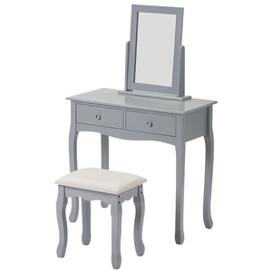 Juego de tocador minimalista con cajones y espejo, escritorio de maquillaje gris con taburete para dormitorio o área de vestidor - Product Image 4