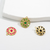 PVD Plaqué Or Émail Soleil Charme En Acier Inoxydable Fleur bijoux Accessoires Fabrication Rouge Vert Blanc Noir goutte d'huile Pendentif Rond