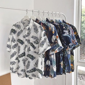 เสื้อเชิ้ตฮาวายลายพิมพ์ลำลองสำหรับผู้ชายสไตล์เรโทร ผ้ากำมะหยี่ แห้งเร็ว ผ้าฝ้ายแท้ 100% ไซส์ 6XL <span class=keywords><strong>ชุด</strong></span>ชายหาด - Product Image 1