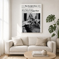 Impression sur toile encadrée « Chaque heure est heureuse » style journal rétro, vente en gros pour décoration murale de maisons d'hôtes, gîtes et propriétés à louer à court terme