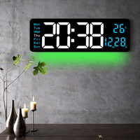 Jam dinding LED, layar besar Remote kontrol Digital elektronik warna jam dinding multifungsi Dekorasi Rumah kalender termometer Display