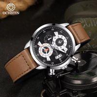 Montre sport à quartz pour homme OCHSTIN avec bracelet en cuir, cadran de 44 mm, boîtier en alliage de zinc, étanche, aiguilles lumineuses, montre de luxe tendance