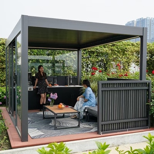 Auvent de patio, gazebo de jardin électrique, terrasse, imperméable, bioclimatique, motorisé, toit automatique, pergola en aluminium à lames orientables pour l'extérieur - Product Image 2