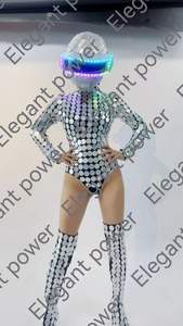 Fête discothèque scène danseur porter miroir vêtements LED lueur casque bar KTV hors de vin vêtements scène spectacle Costumes - Product Image 6