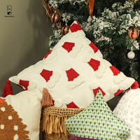 18*18 "Polyester Coton Rouge Blanc Chapeau De Noël Housse De Coussin Décor À La Maison Tufté Brodé Glands De Noël Taie D'oreiller