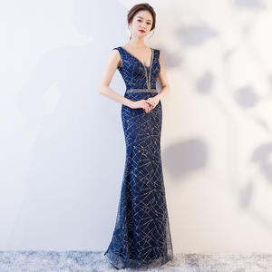 Abito <span class=keywords><strong>da</strong></span> <span class=keywords><strong>sera</strong></span> formale trasparente Sexy in cristallo pieno di lusso personalizzato Bule scuro abito <span class=keywords><strong>da</strong></span> donna - Product Image 2