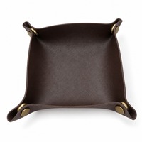 Plateau de rangement en cuir PU marron expresso, souple et pliable, avec coins à pression, pour bureau
