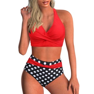 Traje de baño de dos piezas para mujer, estilo vintage, de cintura alta, con sujetador push-up profundo y sexy, y cobertura completa de cadera - Product Image 1