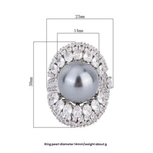 Dropshipping CJH 14mm 이브닝 파티 패션 링 구리 도금 플래티넘 & 마더 오브리 진주 다이아몬드 참 여성용 - Product Image 4