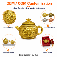 Théière en laiton poli en forme de gourde Dragon avec couvercle rotatif à 360 degrés et bouton en forme de lingot, Feng Shui Chinois Interactif Anti-stress