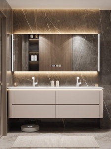 Hiện đại sồi nhà vệ sinh lưu vực Tủ kem gió đá tấm sơn mài đôi bồn tắm gương uốn nóng tích hợp thiết kế phòng tắm - Product Image 5