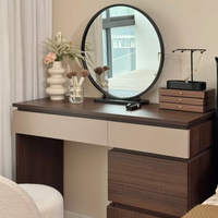 Table de maquillage moderne pour chambre à coucher avec miroir LED, éclairage 3 couleurs, tiroirs de rangement, table de toilette personnalisable OEM ODM