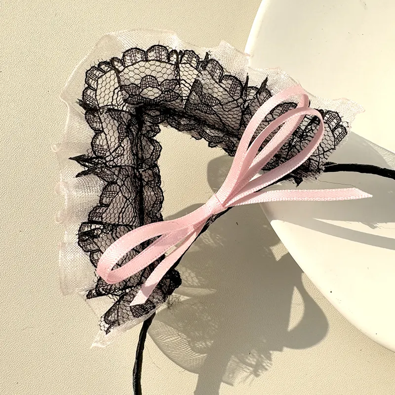 Black Lace Cat Ear Collar For Women hair Hoop Halloween bow Girls Ear Cat Hairband Holiday Party Favor Prom Cosplay Headband