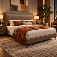 Lit en bois massif de style italien, couleur beige, avec revêtement en cuir, design moderne, taille king, lits doubles