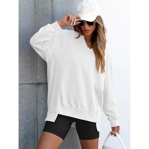 FOXA Women's Oversized Sweatshirt Long Sleeve V Neck Loose Pullover Tunic <b>Top</b> Asymmetric Drop Shoulder Cotton Blend Knitted - Product Image 3