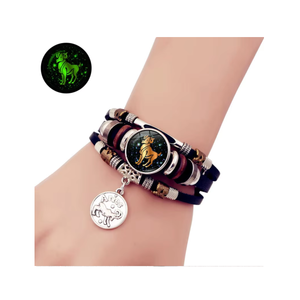 Vente flash - Bracelet en cuir tressé multi-couches qui brille <span class=keywords><strong>dans</strong></span> le noir - 12 signes du zodiaque - Pour couple - Product Image 1