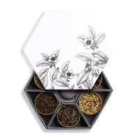 Coffret Cadeau de Thé Personnalisé en Boîtes Métalliques Rondes, Assortiment de Thés Aromatisés, Lot de 6 Boîtes à Fenêtre avec Filtre