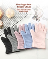 Gants de four de qualité professionnelle, épaissis, antidérapants, pour la cuisson et la cuisine ; Gants en silicone à cinq doigts, protection contre les brûlures, isolation thermique supérieure
