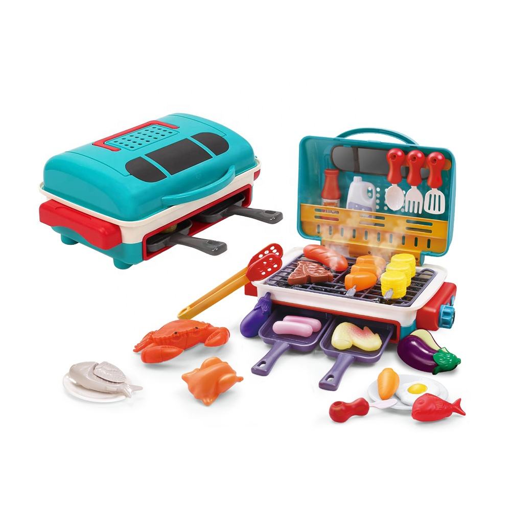 Kids Simulation BBQ Grill Toy Barbecue Kitchen Cooking Pretend Play House  Set With Realistic Spray Smoke and Color Change Food - Main Image