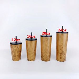 24oz Wood-grain Stainless Steel Insulated Cup for Business Gifts with Drinking Straw - Product Image 2