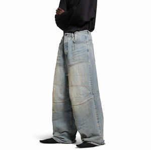Coupe ample avec étiquettes Unisexe Genou Empiècements Baggy Pantalon Large Jambe Imprimé Ceinture Hommes Baggy Pantalon Anneau Italien Denim George V Baggy Jeans - Product Image 4