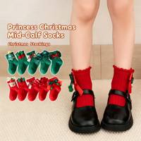 Chaussettes de Noël pour fillettes, style princesse, en coton doux, à bord festonné, décorées de dessins animés 3D, en tricot côtelé