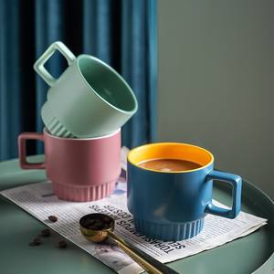 Tasse empilable en céramique nordique au design coloré et prix abordable, tasse à eau créative pour la maison, tasse à café simple - Product Image 3