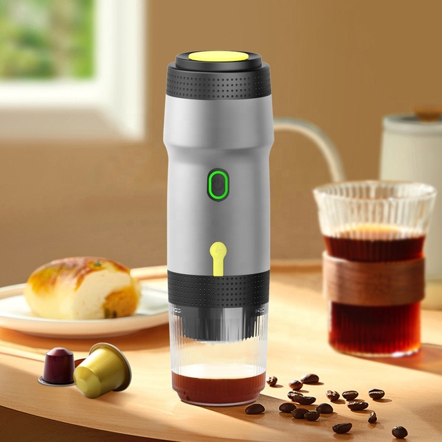 Compact 3-in-1 Capsule Coffee Maker Battery-Powered Portable Espresso Machine with Travel Cup One-Touch