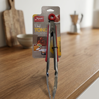 Pince de barbecue Anax en acier inoxydable, manuelle, à long manche, pour camping en extérieur, avec poignée festonnée, pour grillades et manipulation de salades