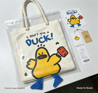 Sac fourre-tout en toile personnalisé avec logo, motif canard de dessin animé, impression drôle « Je ne fais pas attention », pieds de canard en peluche 3D, sac à main en coton avec corde épaisse