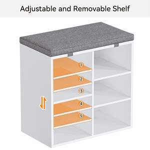 Banco para guardar zapatos <span class=keywords><strong>con</strong></span> cojín, estantería ajustable de 3 niveles, <span class=keywords><strong>zapatero</strong></span> pequeño para pasillo, sala de estar y <span class=keywords><strong>dormitorio</strong></span> - Product Image 3