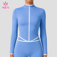 Chaqueta Deportiva Personalizada HUCAI, Ajustada, de Spandex y Nailon, con Cuello Alto, para Yoga, Gimnasio, Entrenamiento, para Mujer, con Ribete en Contraste y Cierre Completo