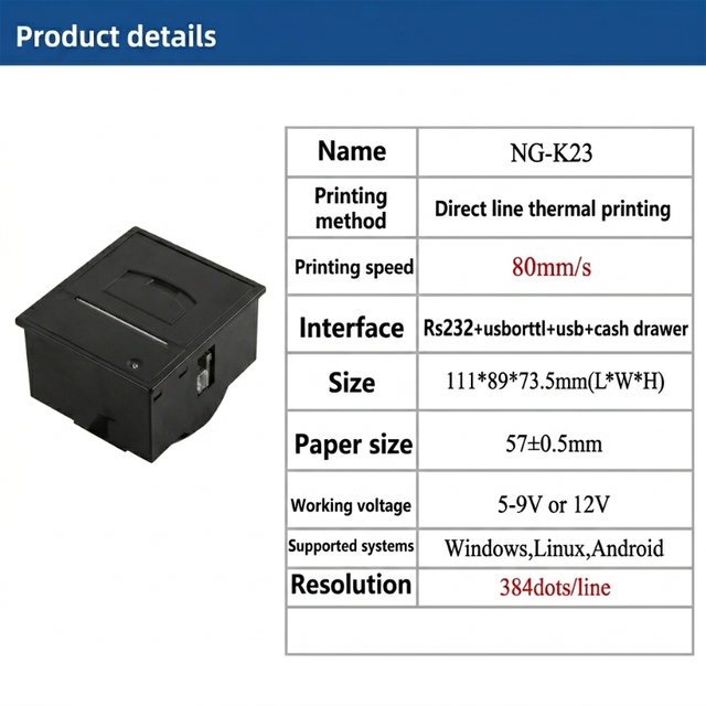 NORGEE Ticket Thermal Receipt Printer 58mm Built-in Embedded Kiosk Mount High-Speed 80mm/s 1-Year Warranty Self Service Vending
