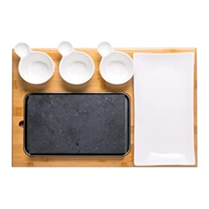 Plato de cerámica para asar carne a la lava, plato para guarniciones de barbacoa y plato rectangular de madera de bambú, personalizado, ecológico, LFGB - Product Image 3