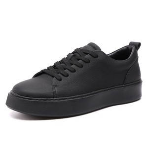 <b>Matte</b> Black Low Top Deck Shoes Classic Lace Up Skate Shoes Sturdy Stitching Soft Breathable Leather For Daily Street Outfit - Product Image 3