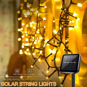 ไฟพลังงานแสงอาทิตย์แบบสาย LED กันน้ำได้ไฟประดับตกแต่งเทศกาลคริสต์มาสอัจฉริยะรีโมทคอนโทรล