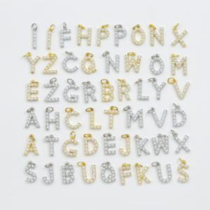 Mini pendentif lettre A-Z <span class=keywords><strong>en</strong></span> laiton incrusté de perles, 26 initiales, breloques alphabétiques pour la création de bracelets, colliers et boucles d'oreilles DIY - Product Image 6
